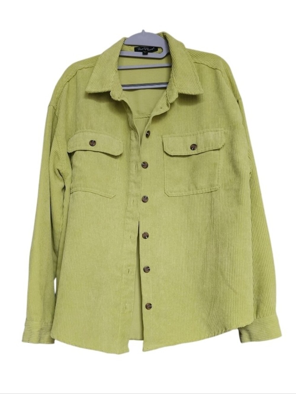 Corduroy Button-Front Shacket in Lime Green - Unbranded